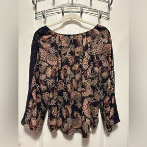 Collective Concepts paisley Blouse women’s Size XL boho keyhole crochet lace